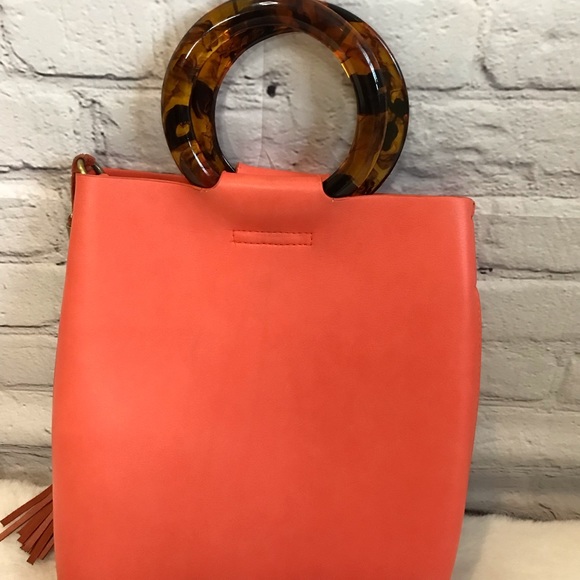 Anthropologie Lucite Handle Orange Tote Bag - Picture 5 of 9